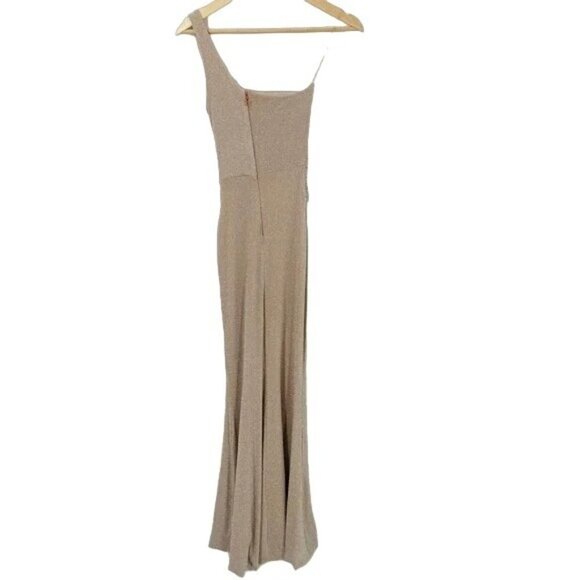 Nookie Gold‎ Cream Shimmer One Shoulder Formal Maxi Dress Gown Women's Small - Picture 4 of 6